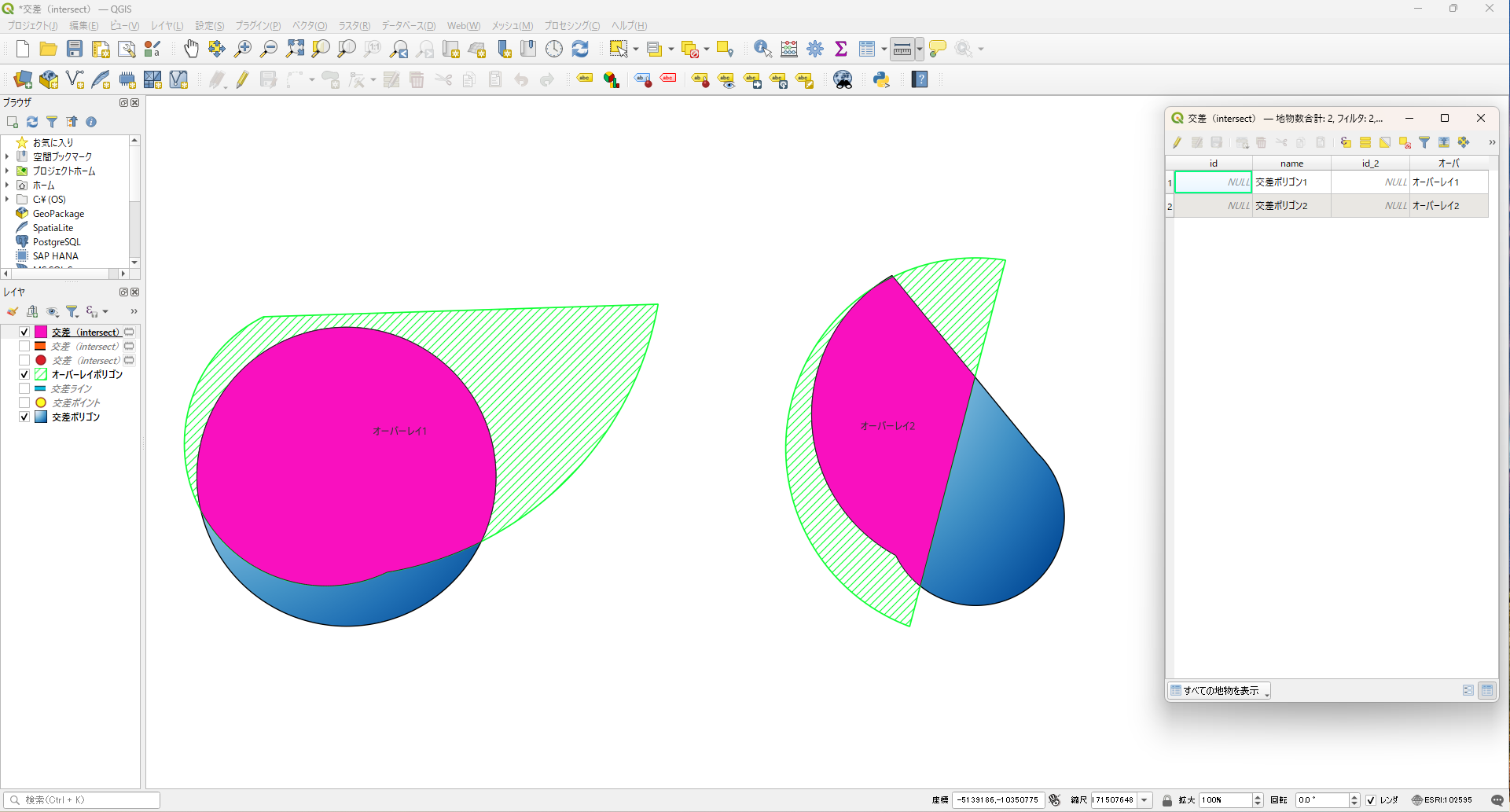QGISの交差（intersect）の使い方、点、ライン、ポリゴンを抽出方法。 - GISつかいかた辞典